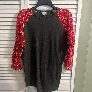 Lularoe Randy Raglan T Shirt Gray Red White Holiday